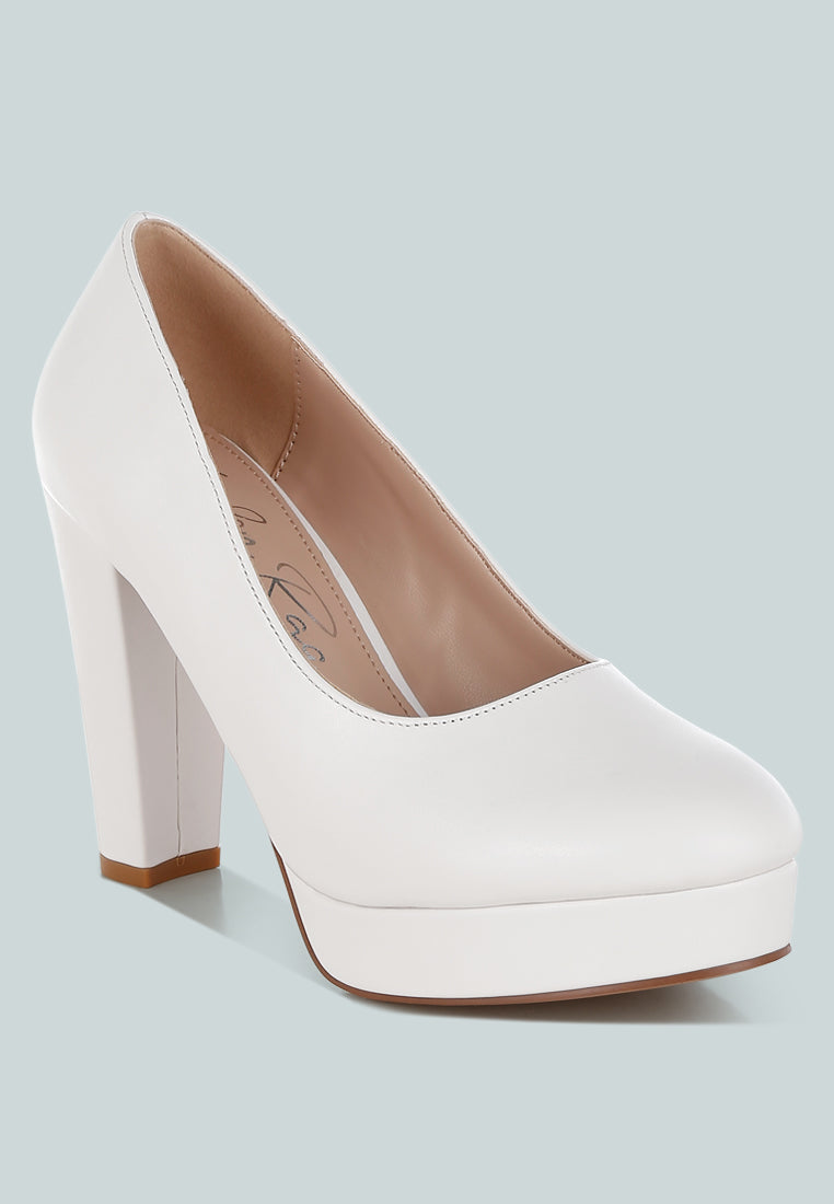 Damsor Faux Leather Block Heel Pumps-1