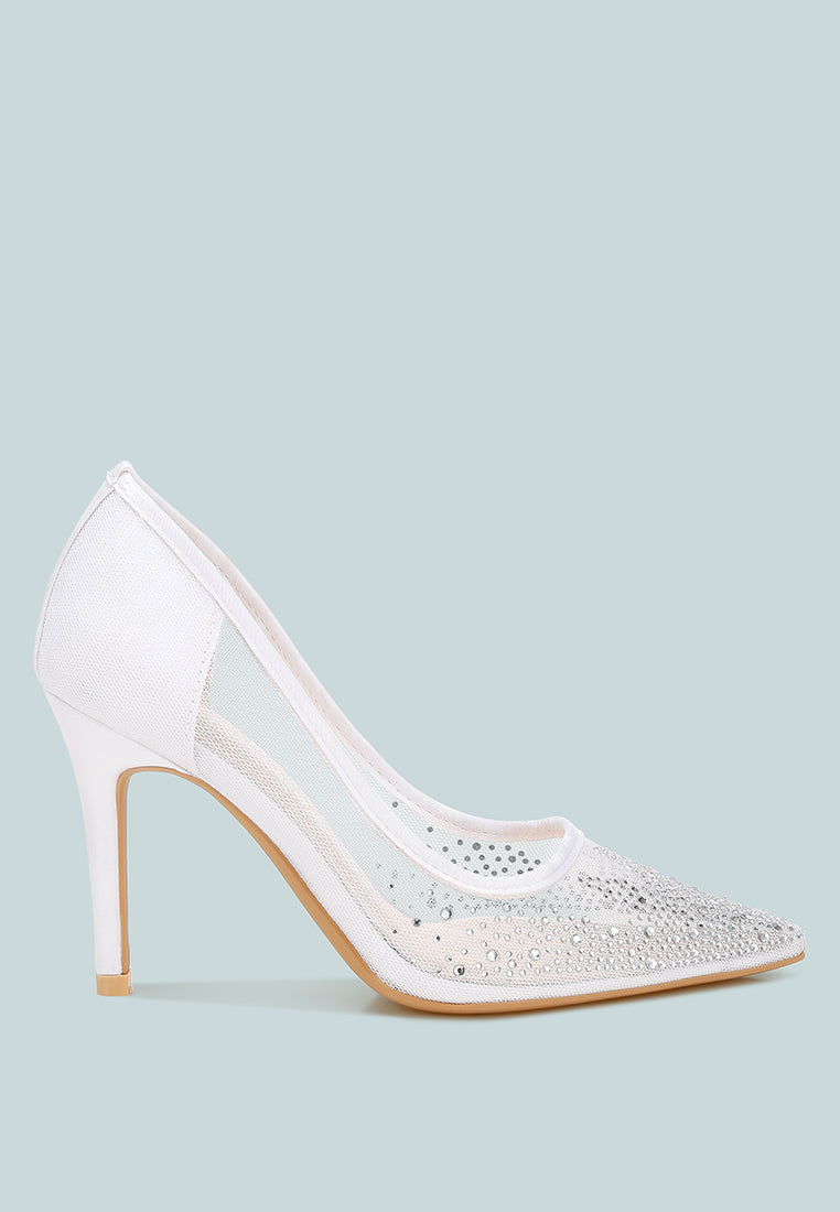High Ball Mesh Rhinestone Stiletto Pumps-0