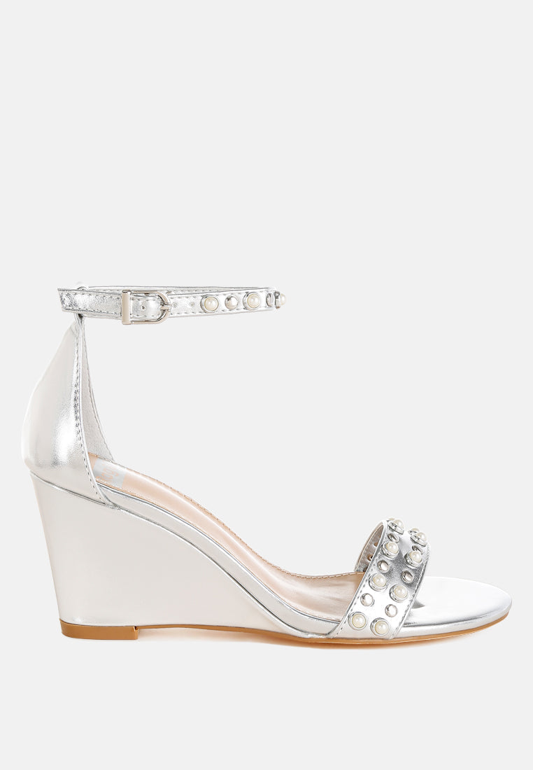 Jumera Metallic Pearl Embellished Wedges-0