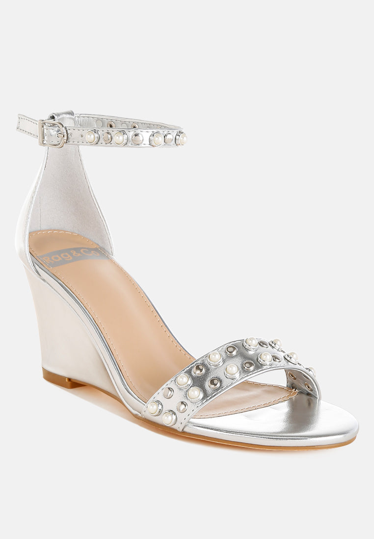 Jumera Metallic Pearl Embellished Wedges-2