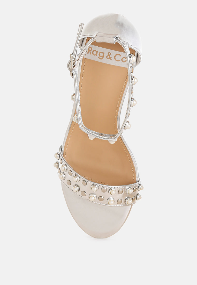 Jumera Metallic Pearl Embellished Wedges-4