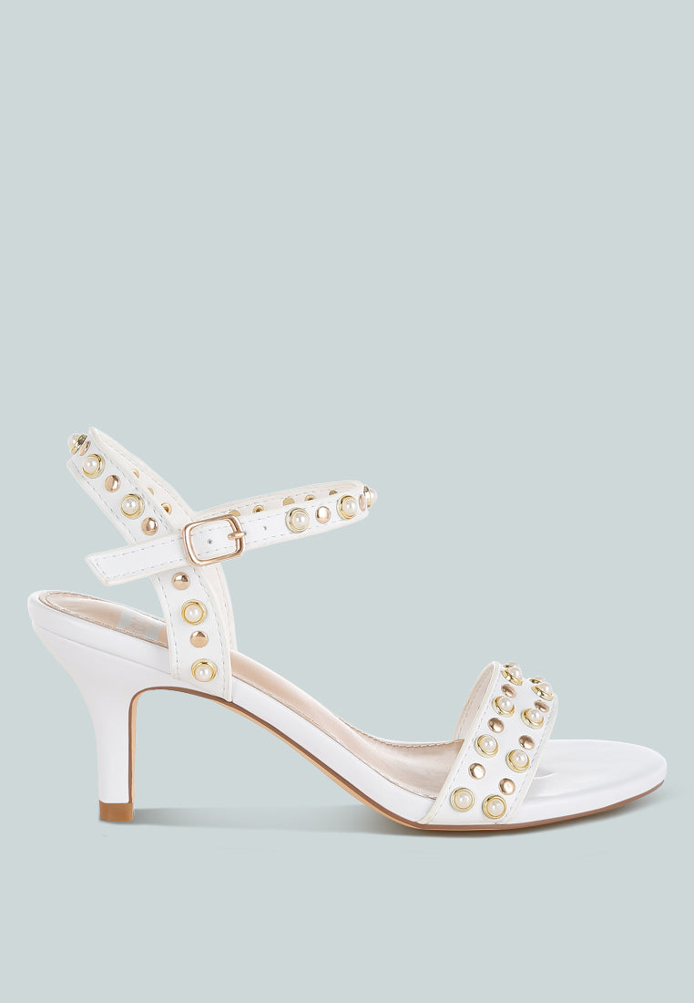 Morosa Studded Real Leather Kitten Heel Sandals-0
