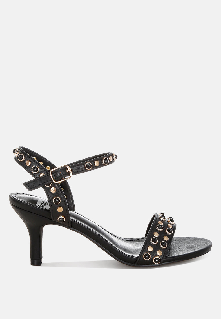 Morosa Studded Real Leather Kitten Heel Sandals-5