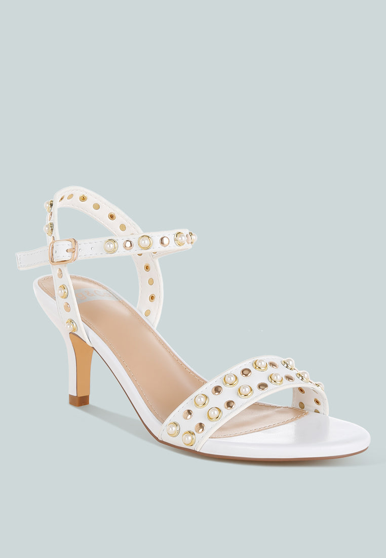 Morosa Studded Real Leather Kitten Heel Sandals-1
