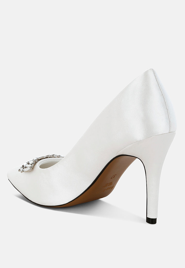Rhodolia Diamante Brooch Detail Satin Pumps-2