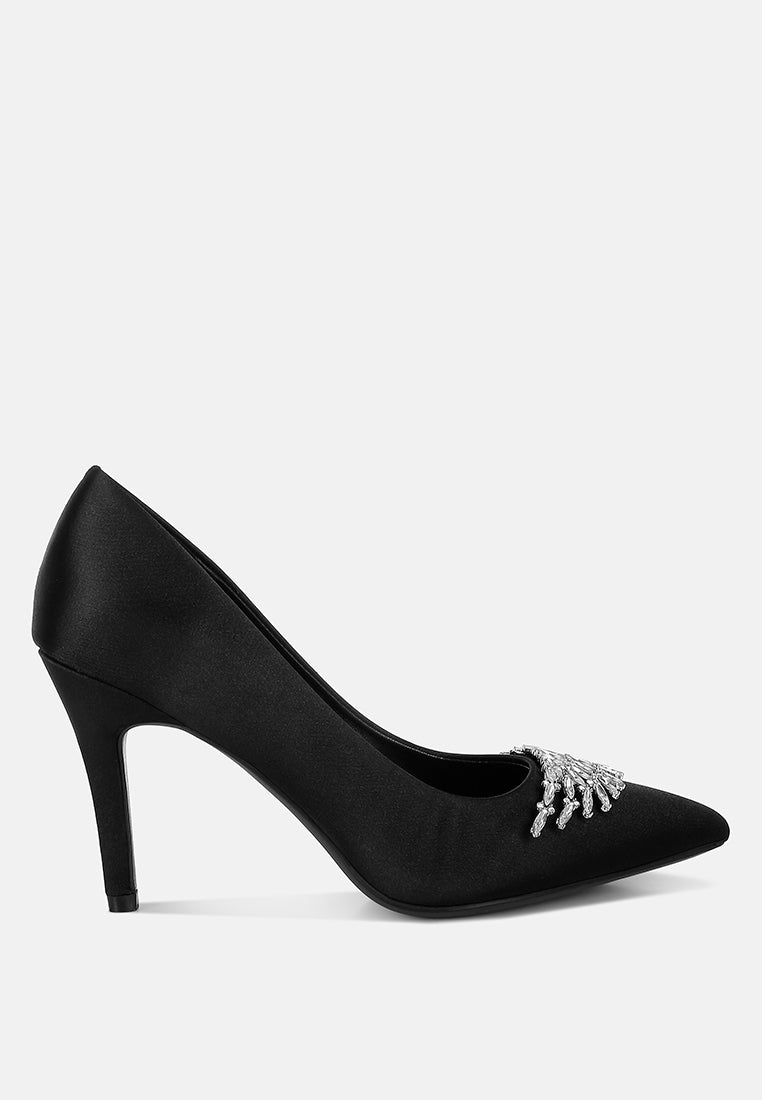 Rhodolia Diamante Brooch Detail Satin Pumps-9