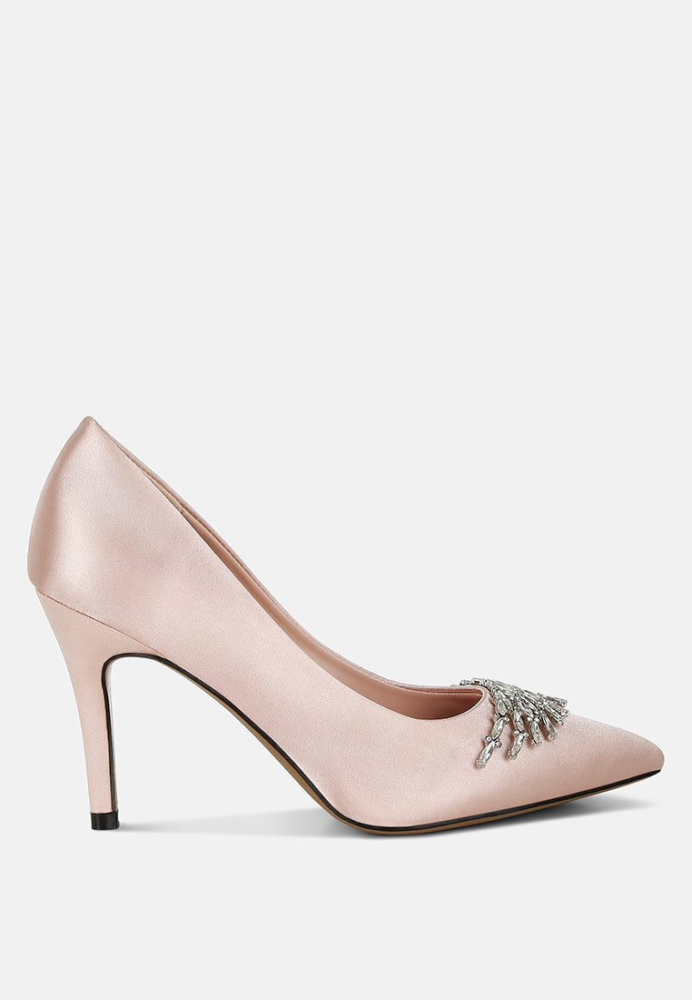 Rhodolia Diamante Brooch Detail Satin Pumps-6