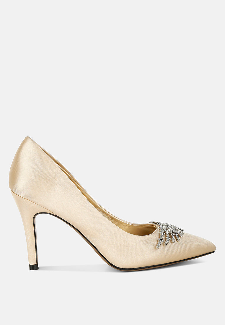 Rhodolia Diamante Brooch Detail Satin Pumps-7