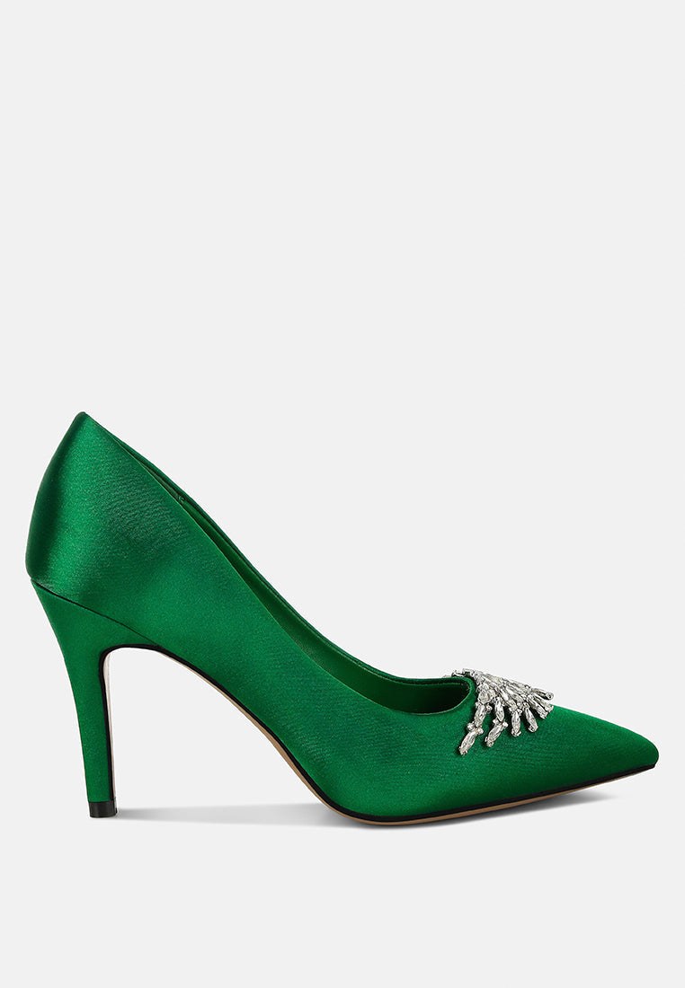 Rhodolia Diamante Brooch Detail Satin Pumps-8