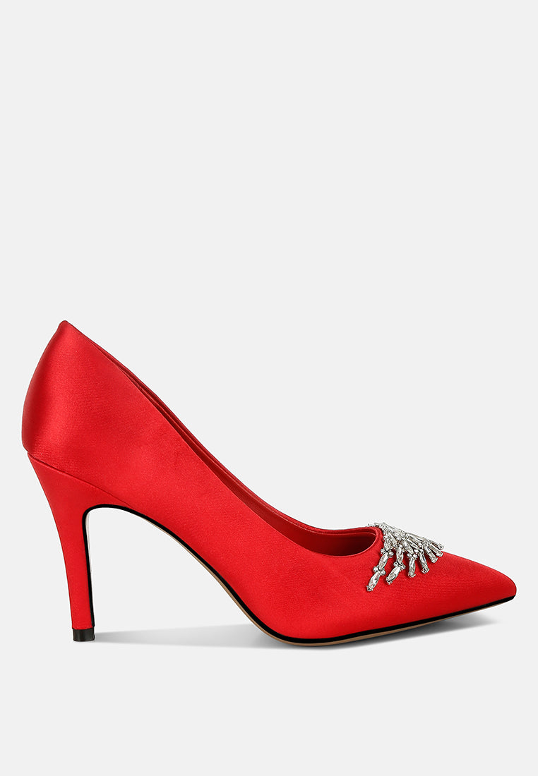 Rhodolia Diamante Brooch Detail Satin Pumps-5