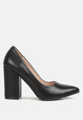 Zhuri Faux Leather Solid Block Heel Pumps-0