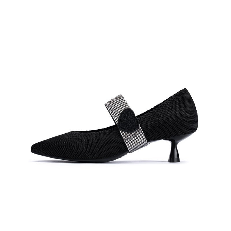 Belle Detachable Strap Mary Jane Heels – Pointed Toe Knit Kitten Heels-0