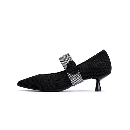 Belle Detachable Strap Mary Jane Heels – Pointed Toe Knit Kitten Heels-0