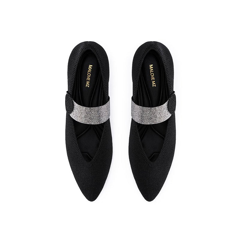 Belle Detachable Strap Mary Jane Heels – Pointed Toe Knit Kitten Heels-1