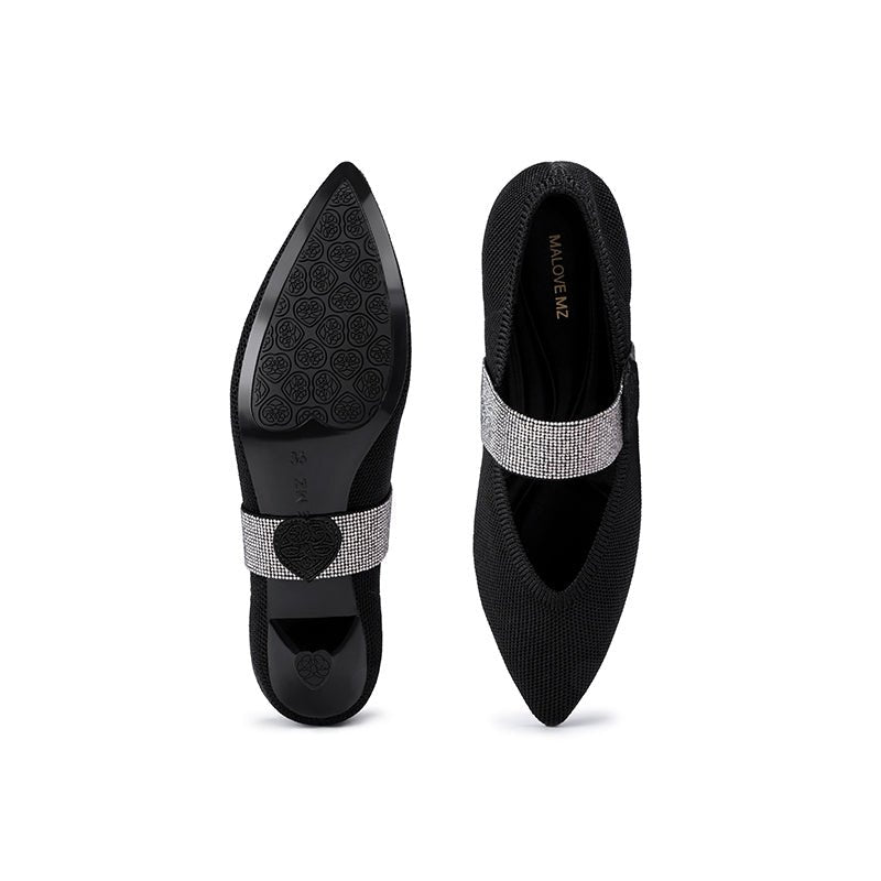 Belle Detachable Strap Mary Jane Heels – Pointed Toe Knit Kitten Heels-2