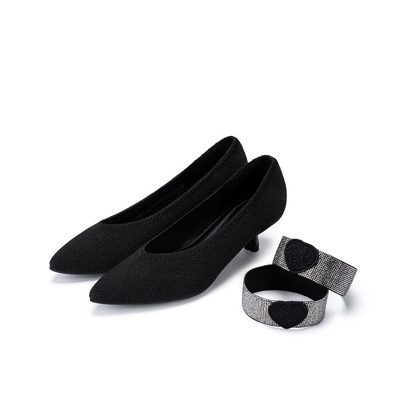 Belle Detachable Strap Mary Jane Heels – Pointed Toe Knit Kitten Heels-3