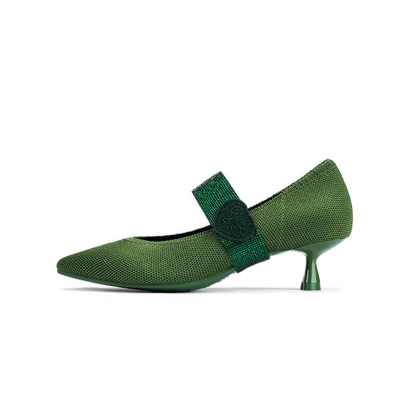 Belle Detachable Strap Mary Jane Heels – Pointed Toe Knit Kitten Heels-5