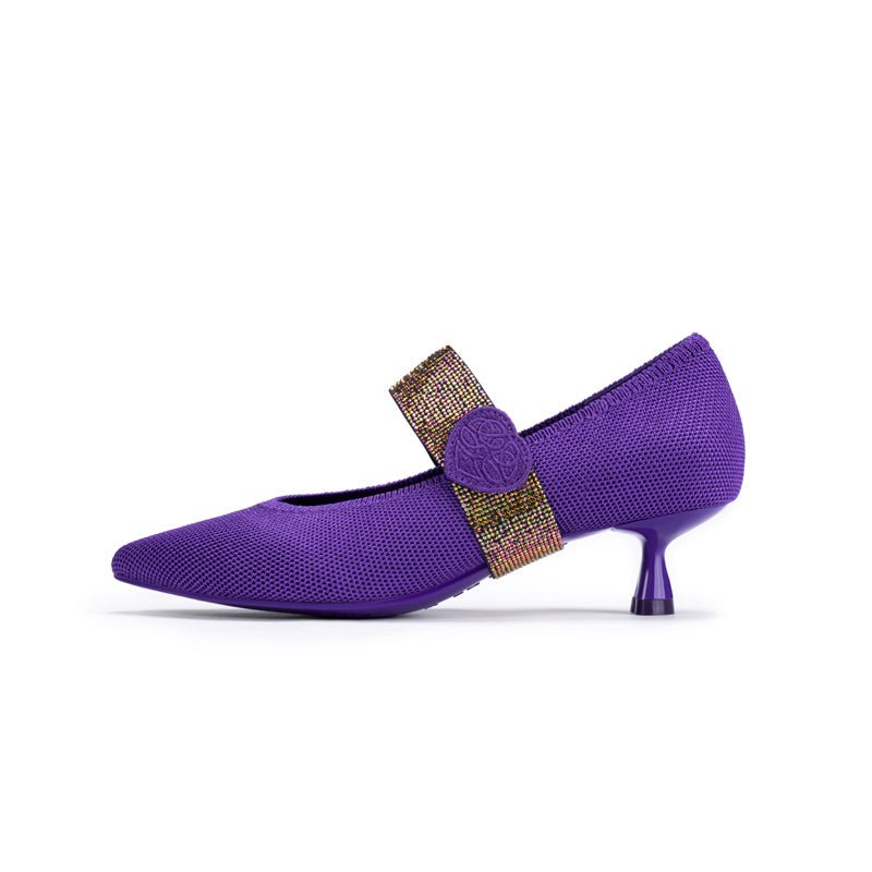 Belle Detachable Strap Mary Jane Heels – Pointed Toe Knit Kitten Heels-7