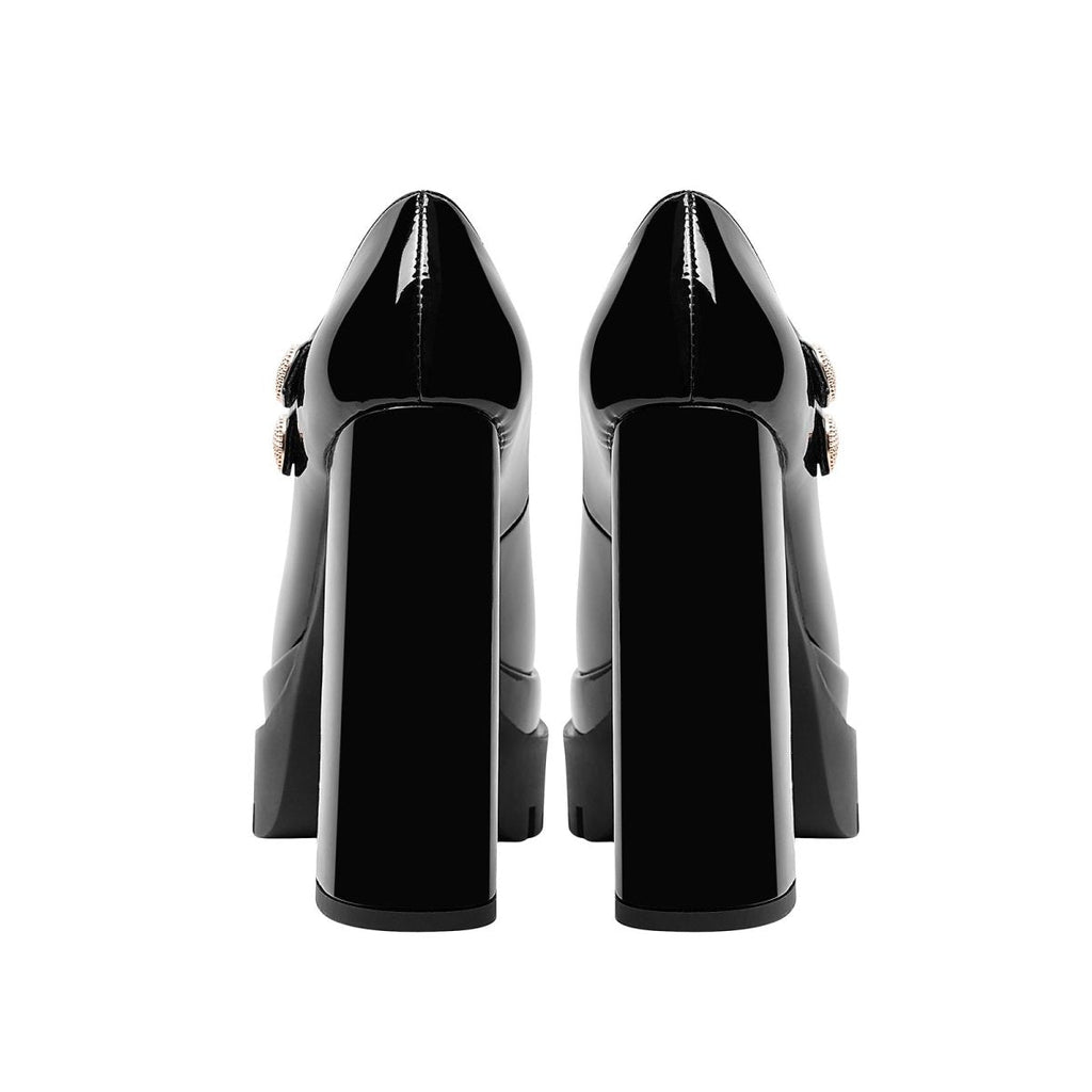 Black Double Platform Buckle Mary Jane Heels-4