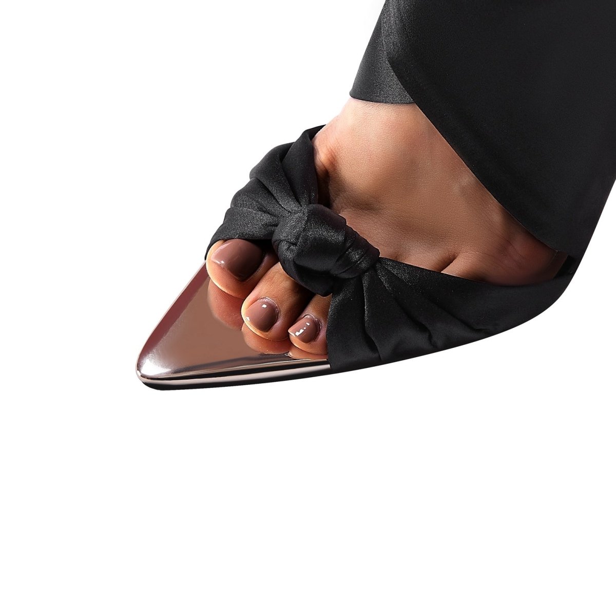 Black Pointed Toe Wrap Up Stiletto Heels-4