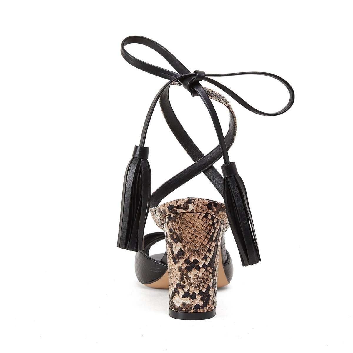 Black Python Ankle Strap Block Heel Sandals-2