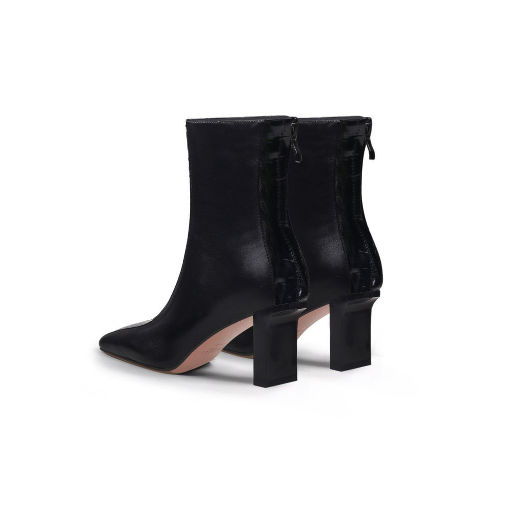 Block Heel Patchwork Leather Ankle Boots-4