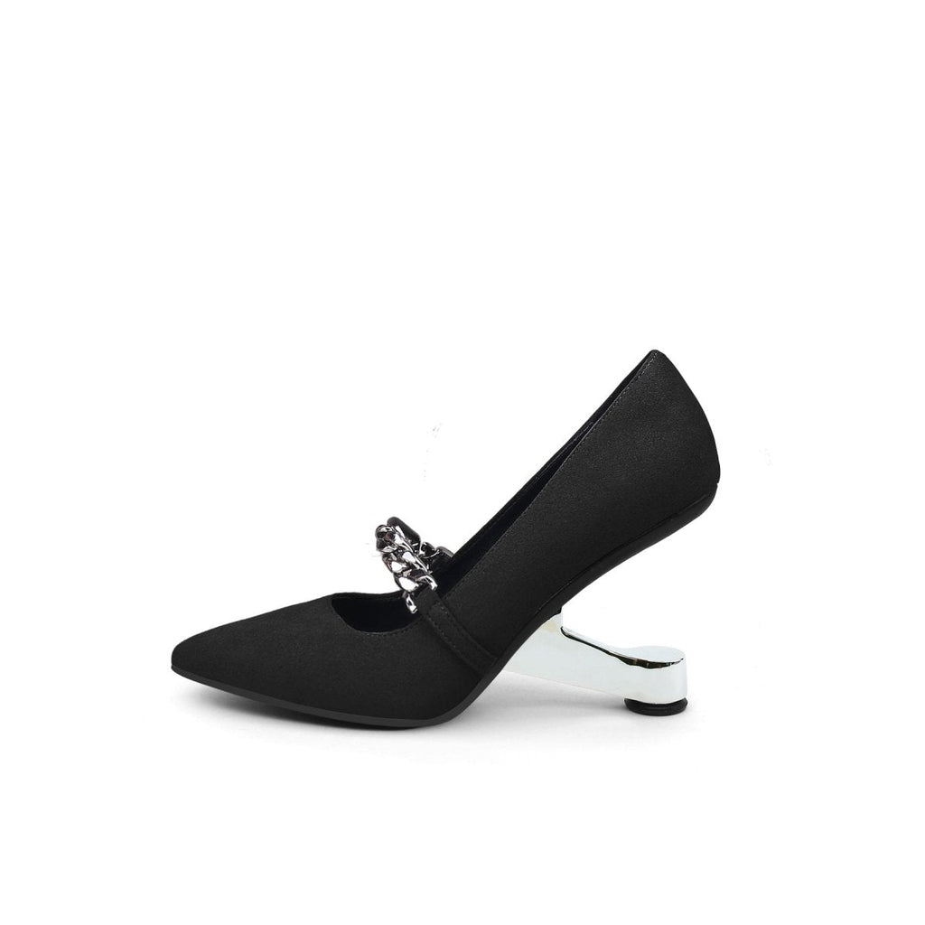 Chain Strap Suede Pumps-0