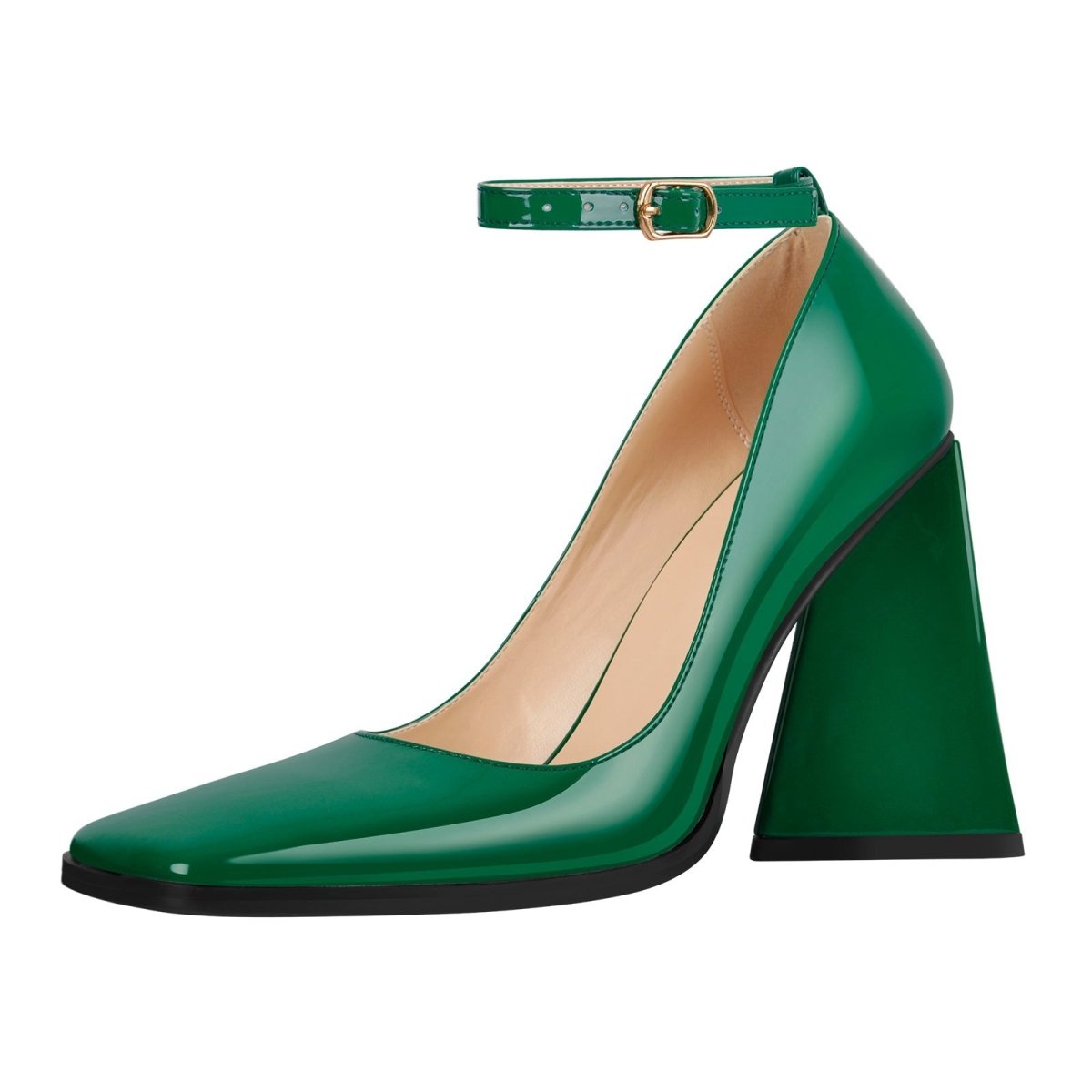 Chunky Square Toe Ankle Strap Heels-4