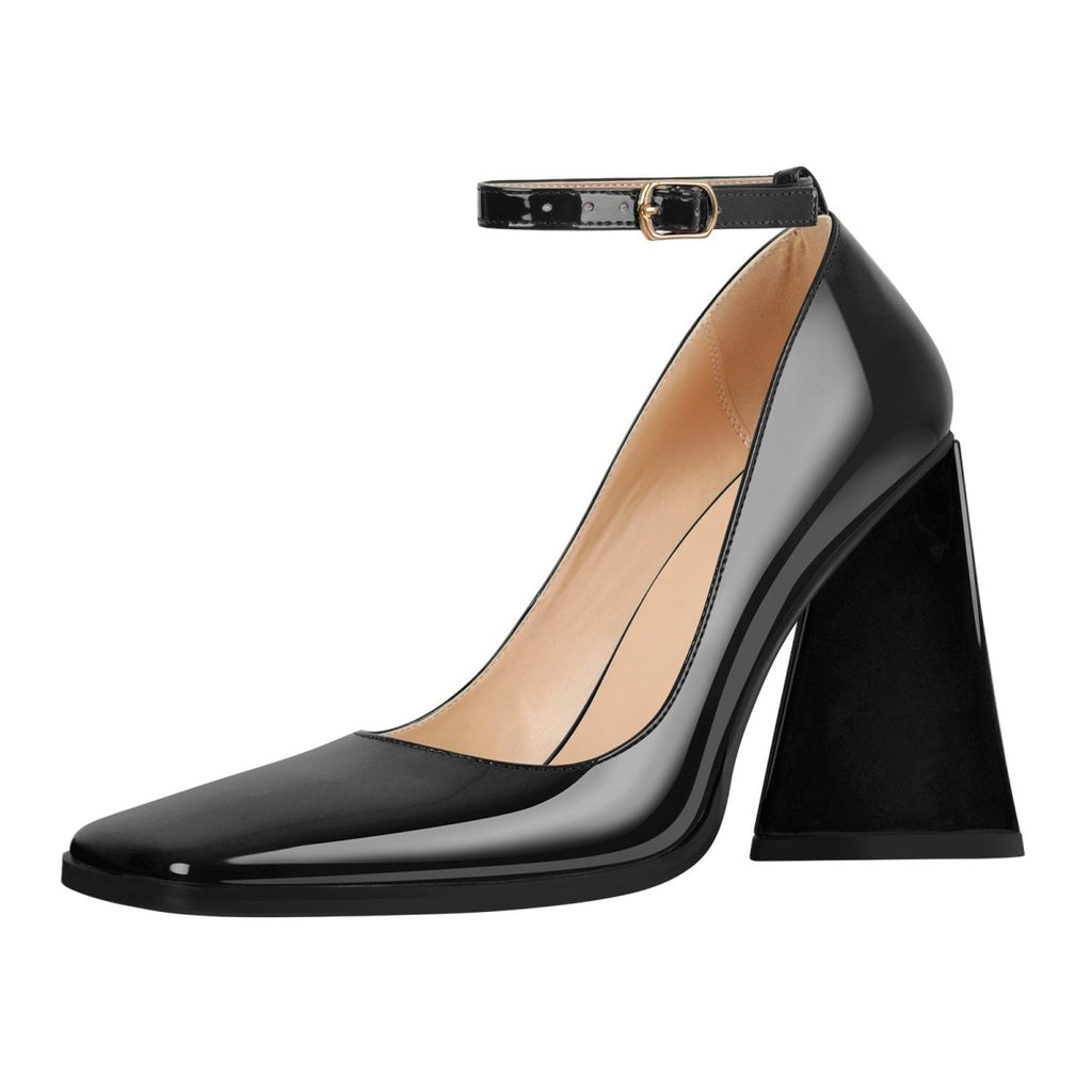Chunky Square Toe Ankle Strap Heels-1
