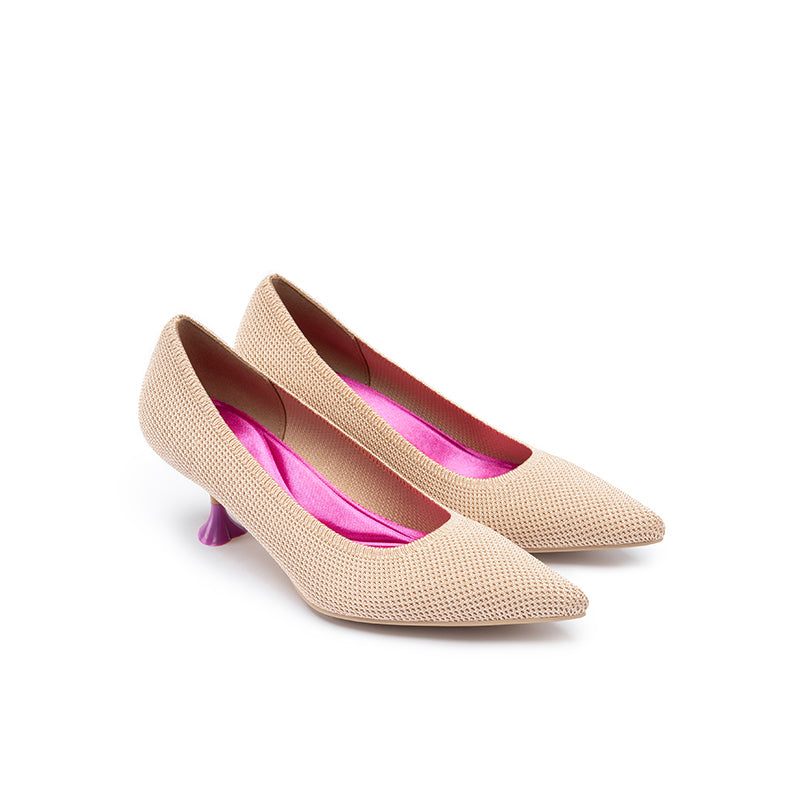 Classy Madam Pointed Toe Kitten Heels – Sculptural Wine Glass Knit Pumps-1