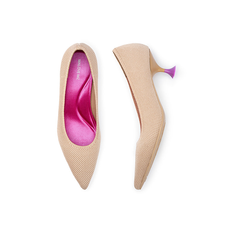 Classy Madam Pointed Toe Kitten Heels – Sculptural Wine Glass Knit Pumps-2
