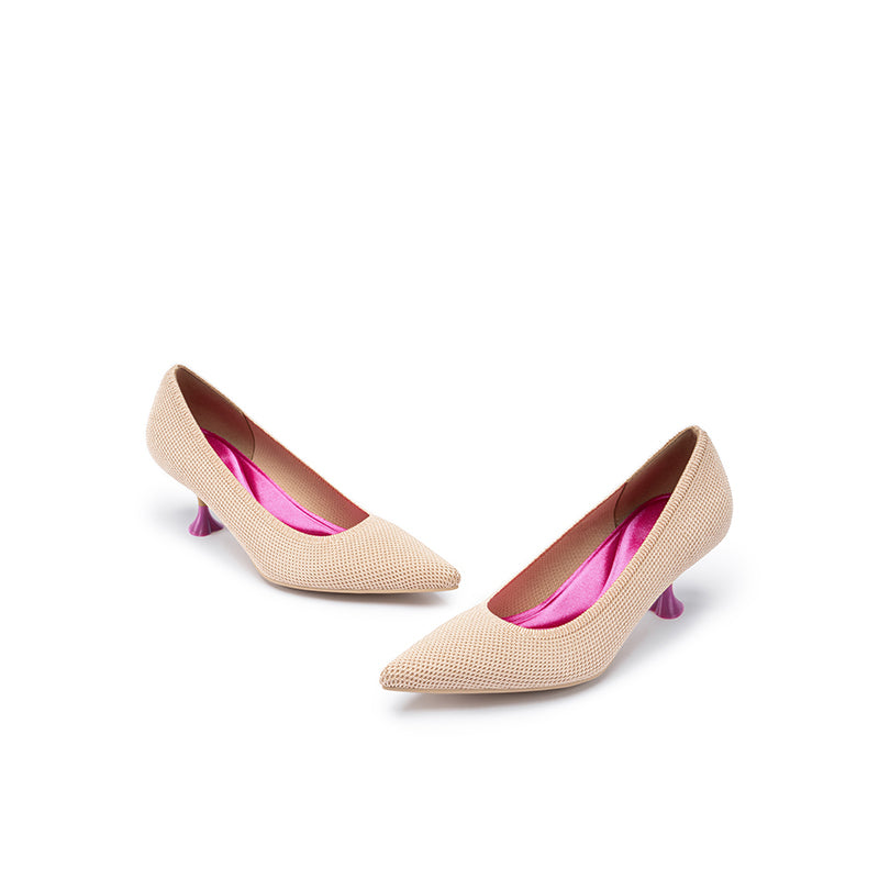 Classy Madam Pointed Toe Kitten Heels – Sculptural Wine Glass Knit Pumps-3