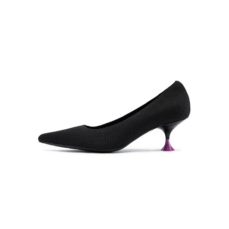 Classy Madam Pointed Toe Kitten Heels – Sculptural Wine Glass Knit Pumps-5