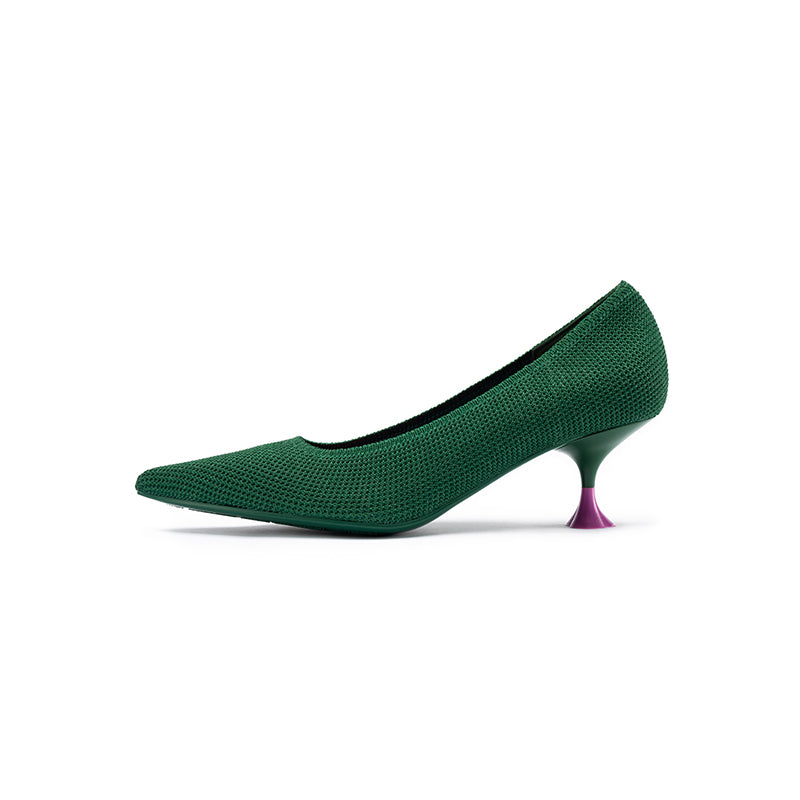 Classy Madam Pointed Toe Kitten Heels – Sculptural Wine Glass Knit Pumps-6