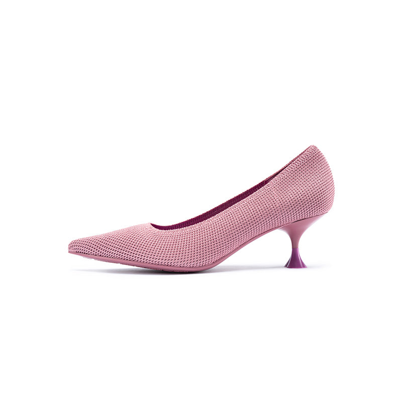 Classy Madam Pointed Toe Kitten Heels – Sculptural Wine Glass Knit Pumps-7