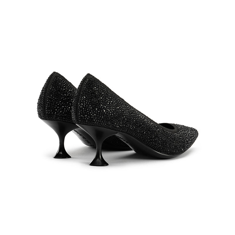 Cocktail Rhinestone Kitten Heels – Pointed Toe Crystal Knit Pumps-3