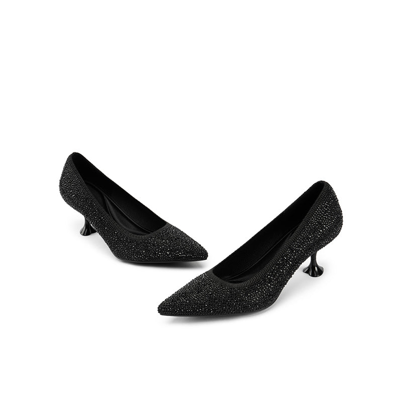 Cocktail Rhinestone Kitten Heels – Pointed Toe Crystal Knit Pumps-4