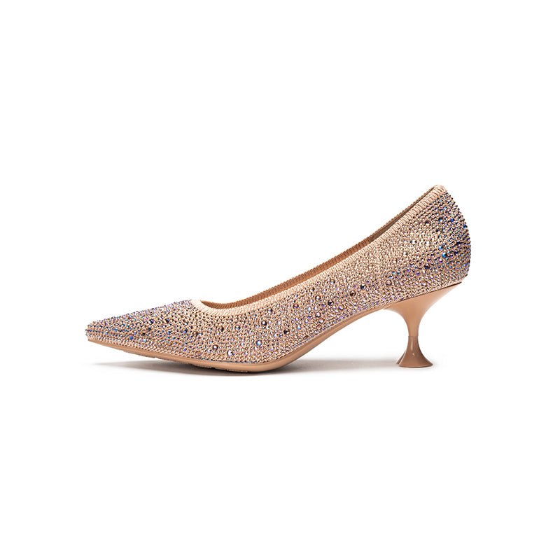 Cocktail Rhinestone Kitten Heels – Pointed Toe Crystal Knit Pumps-5