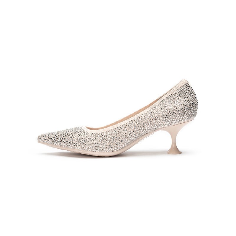 Cocktail Rhinestone Kitten Heels – Pointed Toe Crystal Knit Pumps-6