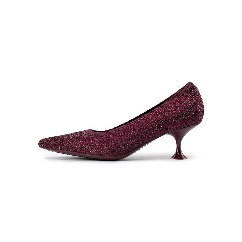 Cocktail Rhinestone Kitten Heels – Pointed Toe Crystal Knit Pumps-8