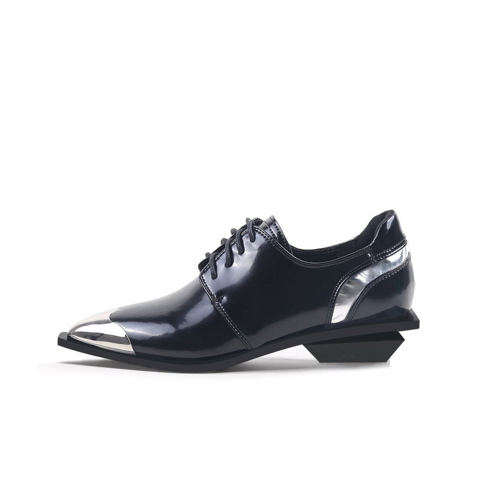 Color Block Low Heel Oxford Shoes-0