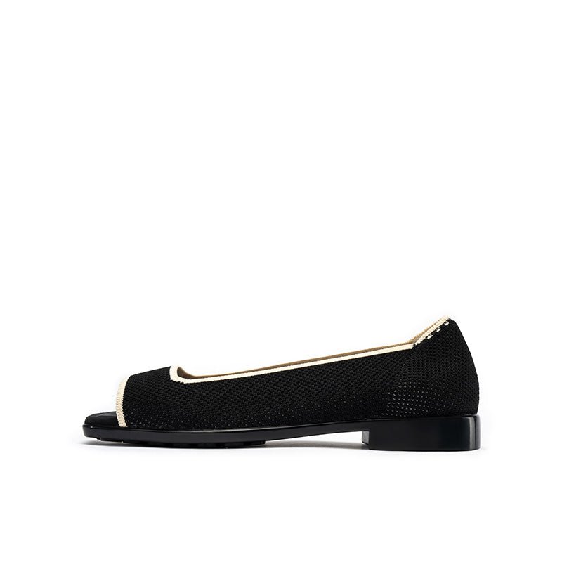 Colorblock Peep Toe Knit Flats – Square Toe Low Heel Sandals-0