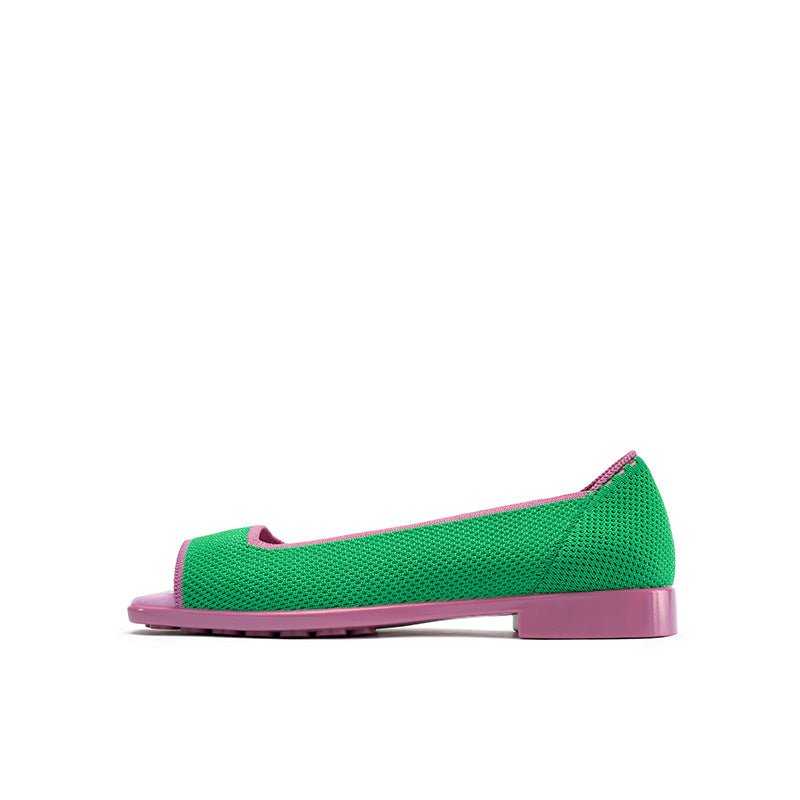 Colorblock Peep Toe Knit Flats – Square Toe Low Heel Sandals-6