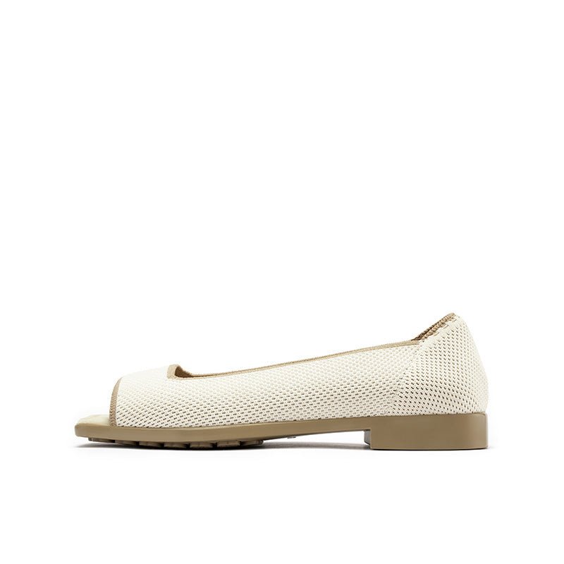 Colorblock Peep Toe Knit Flats – Square Toe Low Heel Sandals-7