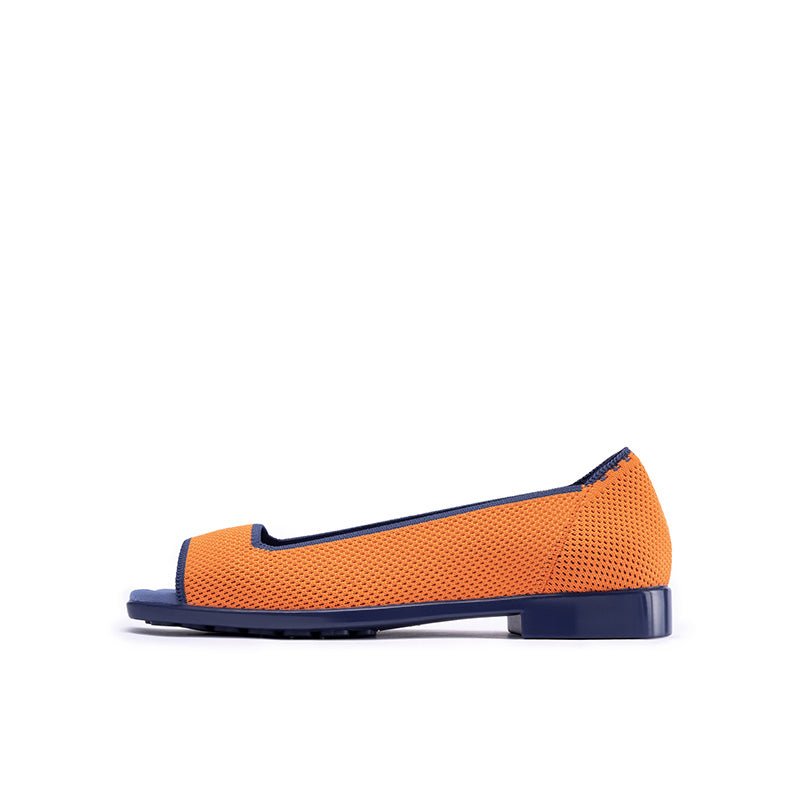 Colorblock Peep Toe Knit Flats – Square Toe Low Heel Sandals-8