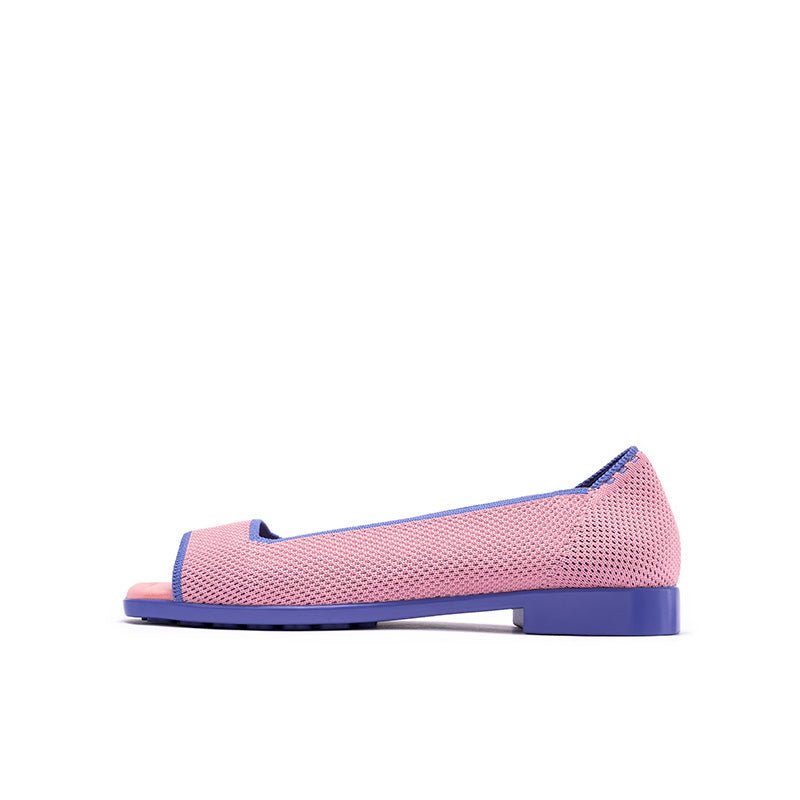 Colorblock Peep Toe Knit Flats – Square Toe Low Heel Sandals-9