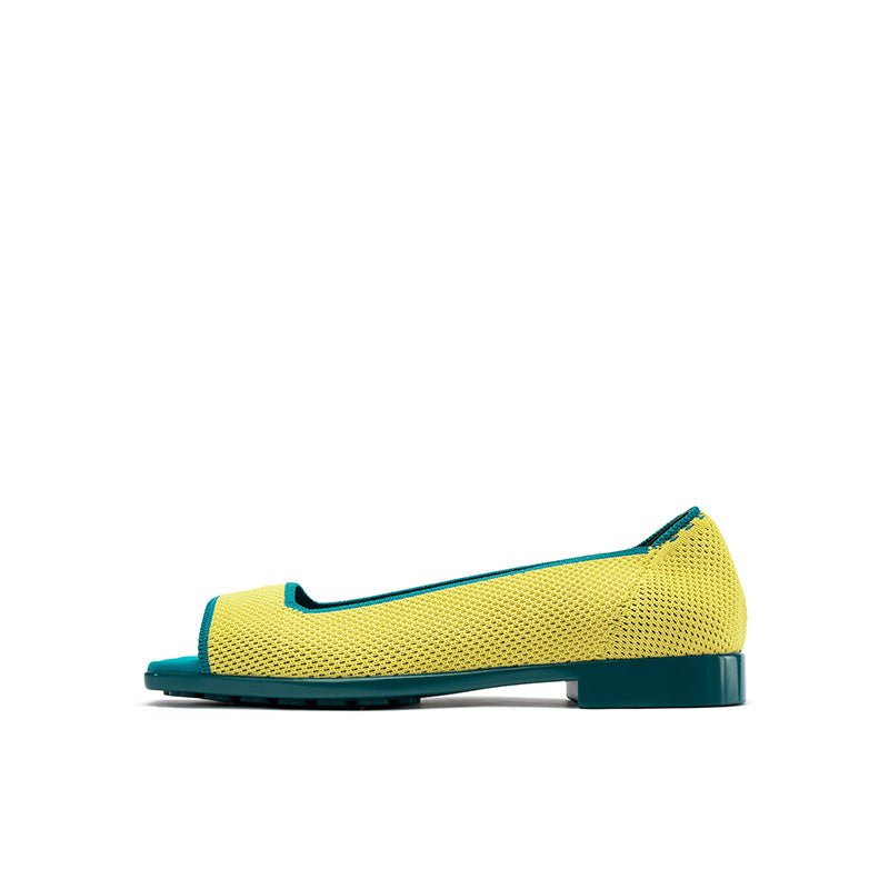 Colorblock Peep Toe Knit Flats – Square Toe Low Heel Sandals-11