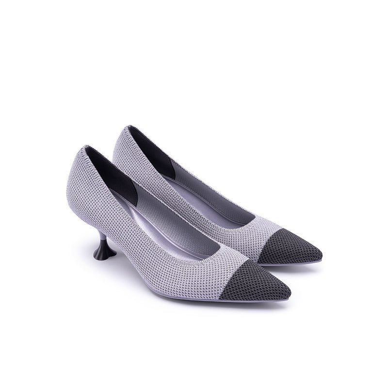 Corporate Color Block Kitten Heels – Pointed Toe Wine Glass Knit Pumps-1