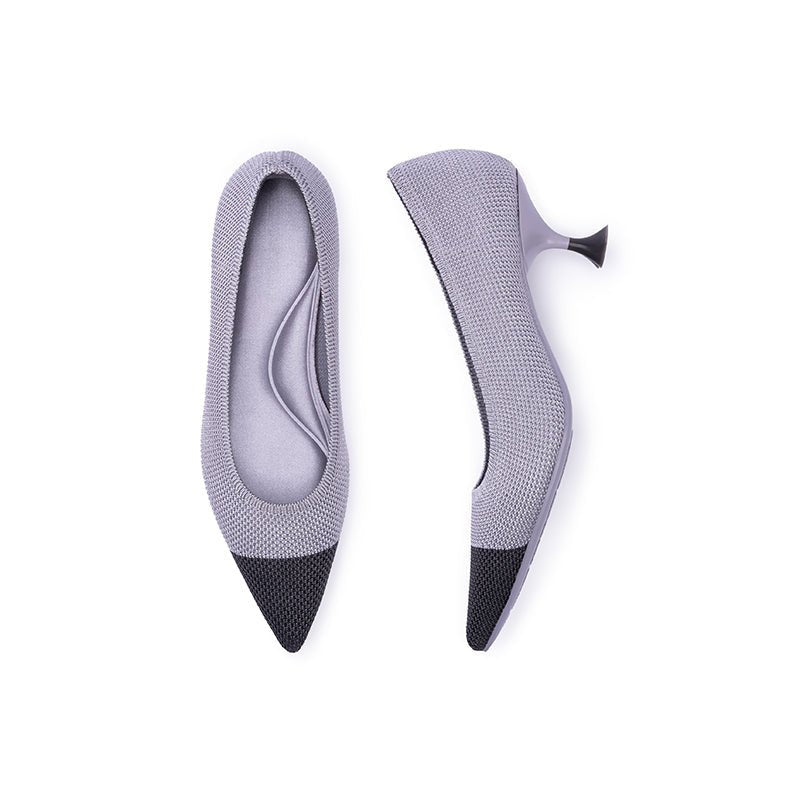 Corporate Color Block Kitten Heels – Pointed Toe Wine Glass Knit Pumps-2