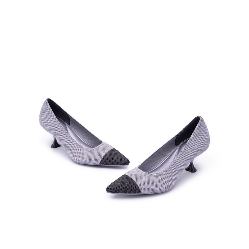 Corporate Color Block Kitten Heels – Pointed Toe Wine Glass Knit Pumps-3